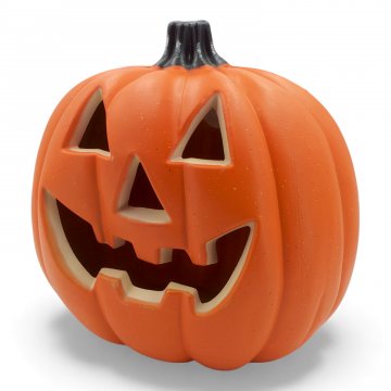 Kürbis, HALLOWEEN, Kunststoff, orange, Stiel schwarz, LED rot, Ø29xH31cm