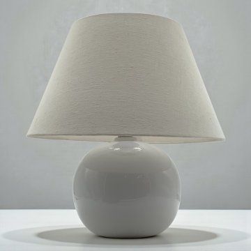 Nachttischlampe, Porzellan weiß, Kugelform, konischer Schirm