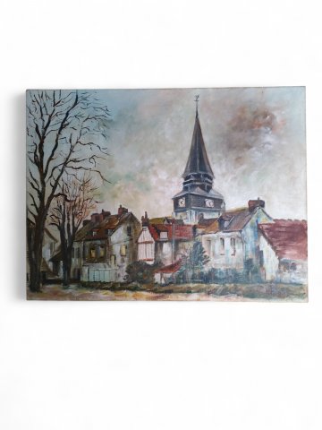Ölbild Französiche Dorfkirche, 59x74cm RECHTE UNKLAR !