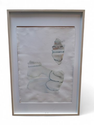 Bild INDISCHE IMPRESSIONEN III, Aquarell, Passepartout hell, Holzrahmen WEISS 62x82cm, ohne Glas, stark beschädigt, VERLEIHRECHTE !