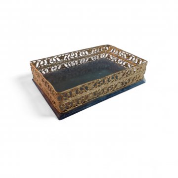 Zierschale, Schmuckschale, Seifenschale, blau Achat, m. Goldseite,9,5 x 13,5 cm