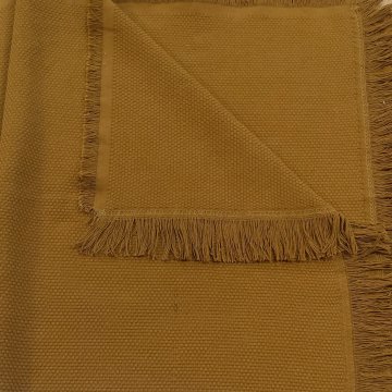 Plaid 170x140 curry dunkel, leichtes Panamamuster, Fransen