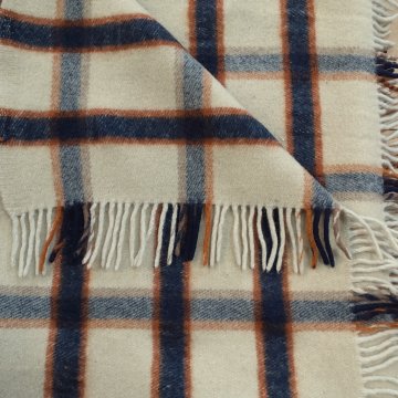 Plaid 220x150 Wolle creme, schwarz braun grosskariert, Fransen