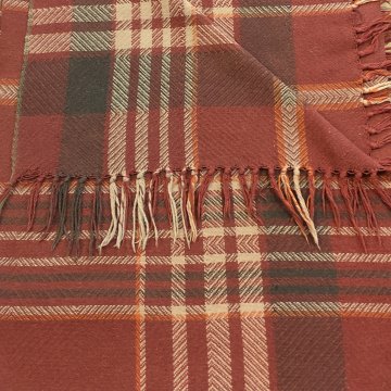 Decke 130x270 Baumwolle, rotbraun, Karomuster beige dunkelbraun orange, Fransen