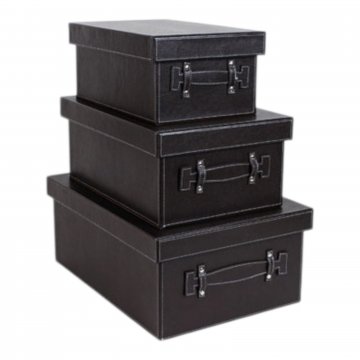 Bürobox ASCOT Leder braun, helle Nähte, 2 Grifflaschen klein / mittel / gross, mit Deckel