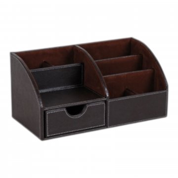 Bürobuttler ASCOT Leder braun, helle Nähte, 1 Schub, 6 Fächer 14x15x29cm