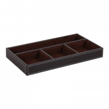 Schreibschale ASCOT Leder braun, helle Nähte, 4 Fächer 16x29cm