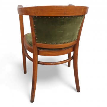 Armlehnstuhl, ZWJ, Thonet halbrund, Ring, Rücken- und Sitzpolster grün Velours abgenagelt