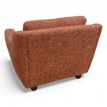 Sessel, Vollpolster rost, gerundet, 2 lose Polsterkissen, Holzfüße dkl.braun, B97xT100xH75