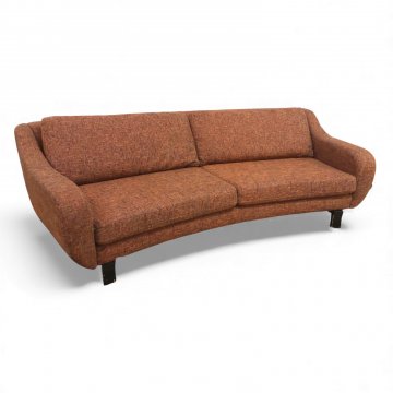 Sofa, Vollpolster rost, gerundet, gebogen, 4 lose Polsterkissen, Holzfüße dkl.braun, 3-er, B240