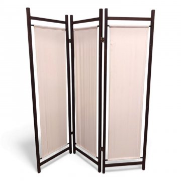 Paravent, 3-tlg, Buche wenge dkl.braun gebeizt, Leinenbehang beige, H170