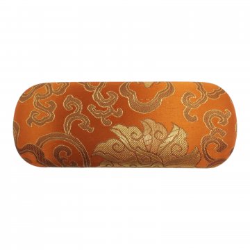 Brillenetui, orange mit Muster in gold, aus Satin Stoff