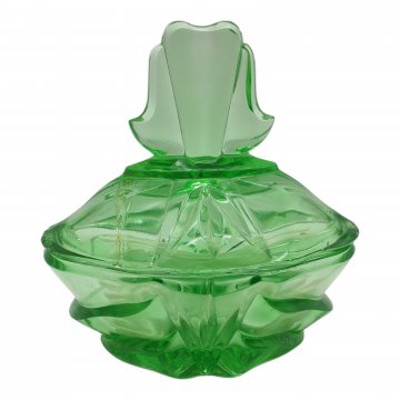 Deckeldose, Glas, grün, geriffelt, mit Wattestäbchen