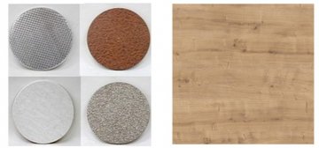 Stehtisch, runder Sockel schwarz, Platte in Werzalit: Wurzelaminat - weiss - Granit / geflext, Eiche Melamin