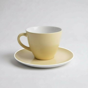Tasse, mit Untertasse, gelb/beige mit weißem Rand, Arzberg