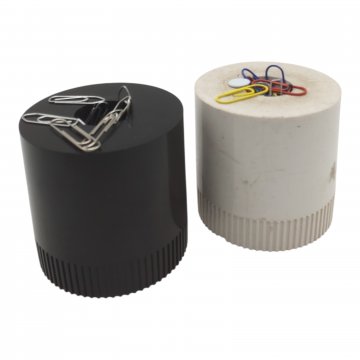 Büroklammerbox, schwarz/orange/weiß/grün, rund, retro