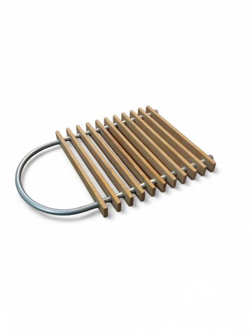 Topfuntersetzer, Holz natur, mit Metallbügel silberfarben, 30x2x20cm