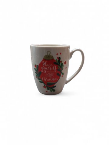 Tasse WEIHNACHTEN, Keramik, weiss ,rot, H 10,5cm ,D 8cm 
