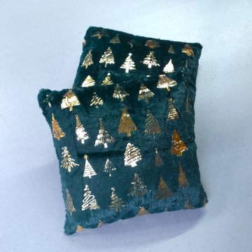 Kissen 45x45 Fleece, grün, kuschelig, goldene Weihnachtsbäume, Weihnachten
