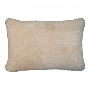 Kissen 40x60, Schafsfell natur, Rückseite Wollstoff wollweiß