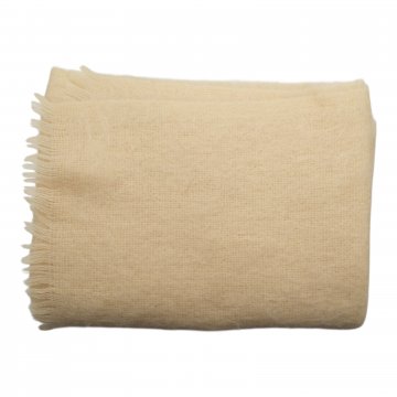 Decke/Plaid 130x180, creme, locker gewebt  Fransen Mohair/Wolle, Bronte