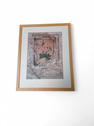 Bild ROSENBLÜTEN, antiker Hintergrund, Druck, auf weißem Passepartout, Naturholzrahmen,  38x48cm RECHTE UNKLAR !