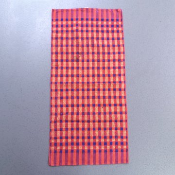 Frottier Handtuch 80x40 rot, blau, oranges Karomuster, beansprucht