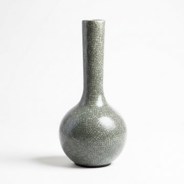 Vase, crackle, grau, schmaler Hals unten bauchig, H 32cm