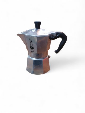 Espressokocher BIALETTI, Edelstahl, schwarzer Knauf auf Deckel und schwarzer Griff, 16cm hoch