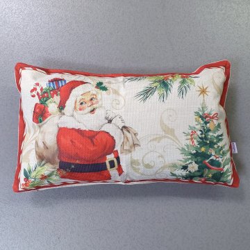 Kissen 50x30 hellcreme, 2 Nikolaussocken, 1x rot, 1x gestreift, rot umrandet, Weihnachten, Federinlay rot