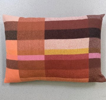 Kissen 58x40 braun, orange, rosa, gelb, kariert, wolle