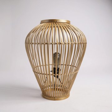 Stehlampe/Bodenlampe, ohne Standfuß, Bambus natur, schwarzes Textilkabel