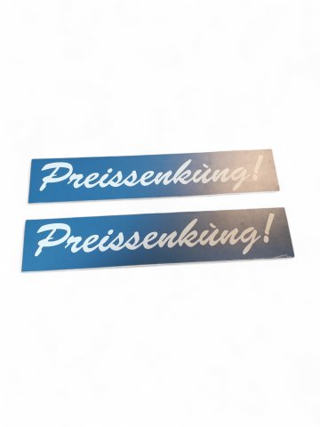 Schild PREISSENKUNG,Werbung, Hintergrund blau,  36 x 7 cm