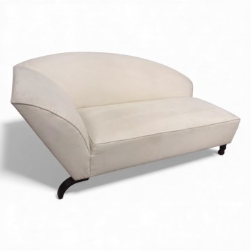 Recamiere, Vollpolster, Bezug Microfaser uni hellbeige, geschwungen, Füße schwarz gebogen, L175