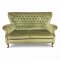 Sofa, Vollpolster Velours grün, Rücken kapituniert, Nagelkante, Ballenfüße geschwungen, 2-er, B145xT75xH95