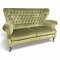 Sofa, Vollpolster Velours grün, Rücken kapituniert, Nagelkante, Ballenfüße geschwungen, 2-er, B145xT75xH95