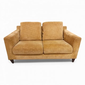 Sofa SALCON, Vollpolster Breitcord goldbeige, 4 lose Polsterkissen, gerade Armlehnen, Füße dkl.braun konisch, 2-er, B154