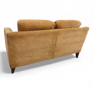 Sofa SALCON, Vollpolster Breitcord goldbeige, 4 lose Polsterkissen, gerade Armlehnen, Füße dkl.braun konisch, 2-er, B154