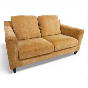 Sofa SALCON, Vollpolster Breitcord goldbeige, 4 lose Polsterkissen, gerade Armlehnen, Füße dkl.braun konisch, 2-er, B154