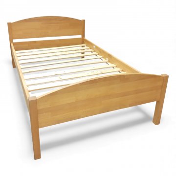 Bett, Buche massiv geölt, Abschluss gerundet, Kopfteil erhöht, Beine quadr., Rollrost, L200xB120