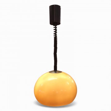 Hängelampe, Schirm K.stoff beige, innen Chrombügel, E27 max.60W, ø35 H28