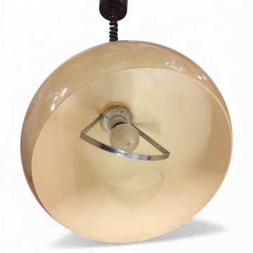 Hängelampe, Schirm K.stoff beige, innen Chrombügel, E27 max.60W, ø35 H28