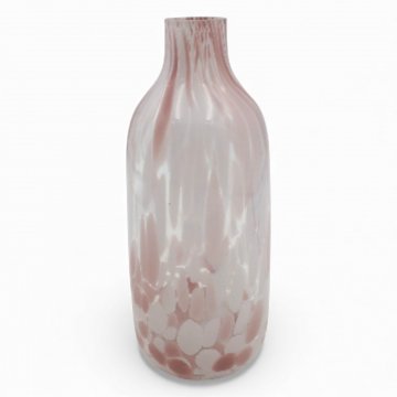 Vase Glas, klar, Muster rosa, weiß, gerade Form, kleine Öffnung, H25cm