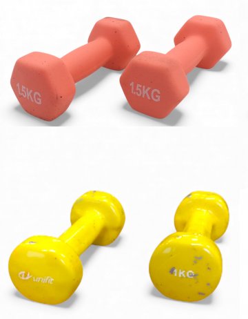 Hanteln, Gummi Überzug, gelb 1kg, rosa 1,5kg, L14