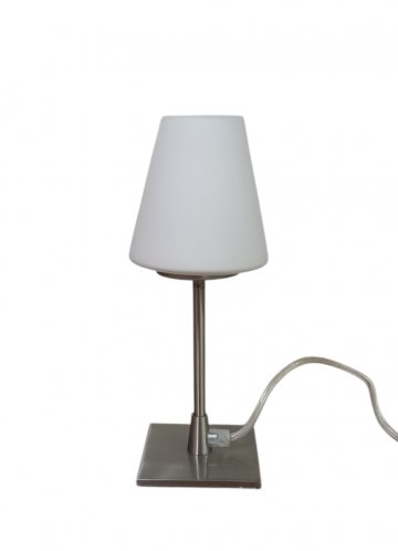 Tischlampe LUCY, Nickel satiniert m. kegelförm. Glas weiß, Halogen, h 26cm