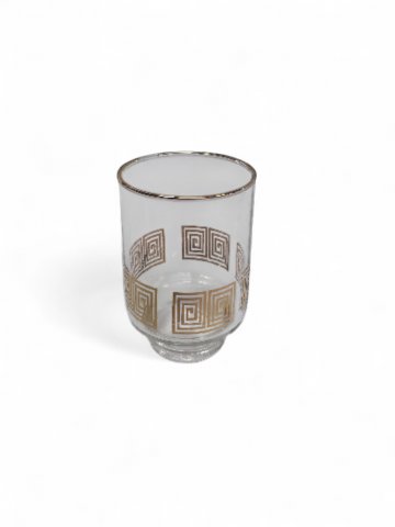 Glas MÄANDER mit Goldrand,transparent, klar, gerillt, gestuft, H 9cm, Ø 7cm, Trinkglas