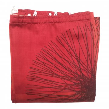 Vorhang H250xB220, rot, Satinart, matter Glanz, Schachbrettmuster in Rottönen, große graphische schwarze Pusteblumen, mit Gardinenband