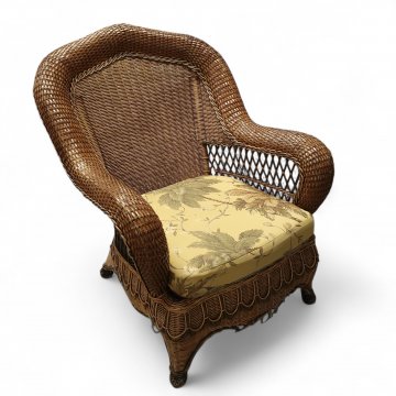 Sessel Edelkorb hoher Rücken, Rücken und Seitenteile grob geflochten schwarz-braun, Polstersitz