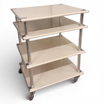 Rollwagen, 4 Metallböden cremeweiß, 4 Chromsäulen, Seitenkanten silber, B60xT50xH78