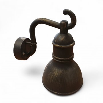 Wandarm, Patiniertes Messing, S-förmiger Ausleger, Glockenschirm, 1flg.E27